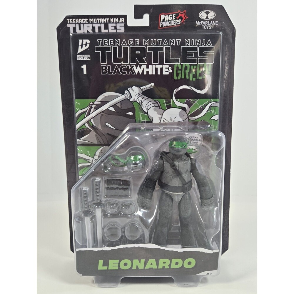 McFarlane TMNT Leonardo Black White Green Page Punchers 5" Figure Comic NEW